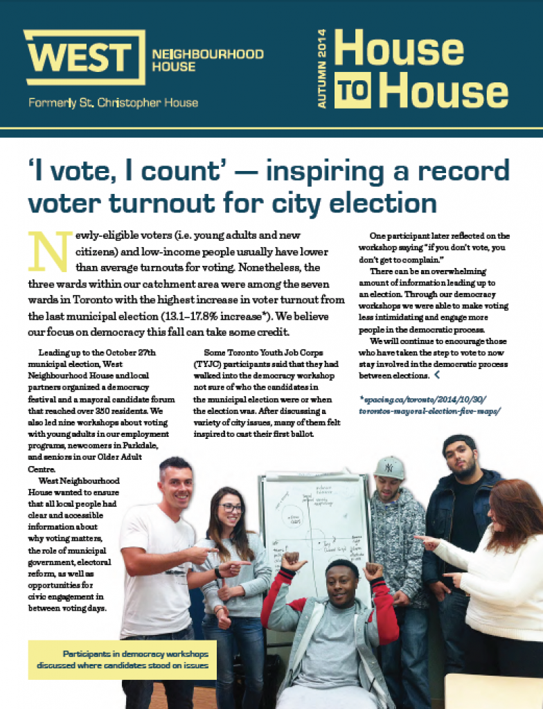 West Neighbourhood House House to House Newsletter Fall 2014.