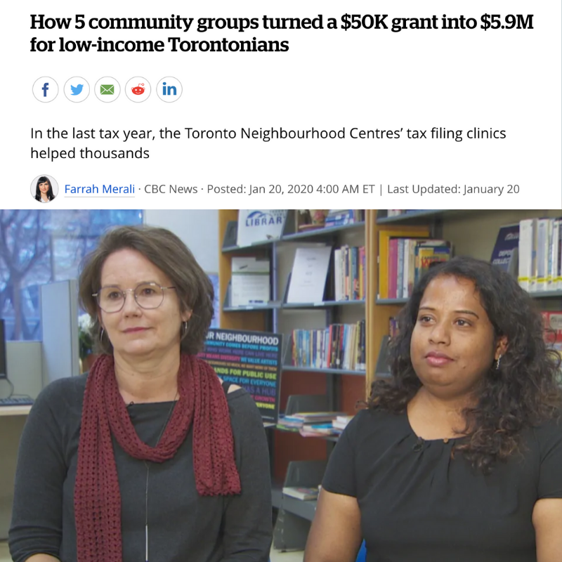 Image of CBC story with headline "How 5 community groups turned a $50 k grant into five million dollars"