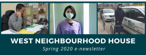 newsletter header for spring 2020 with pictures of people doing their work using personal protective equipment