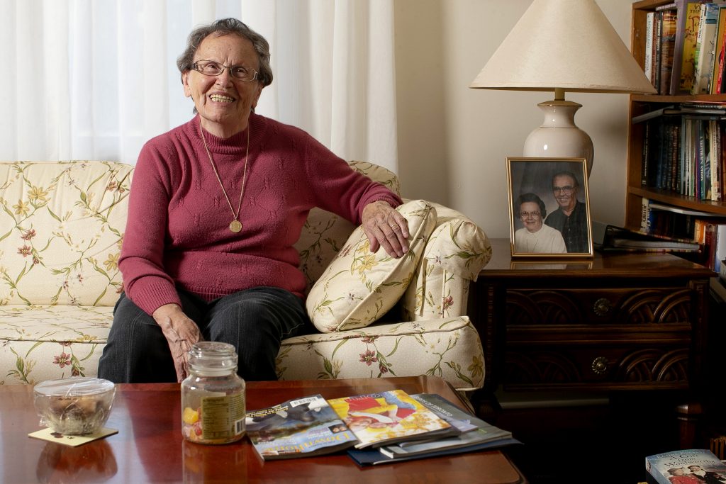 cora jostiak at home in her living room